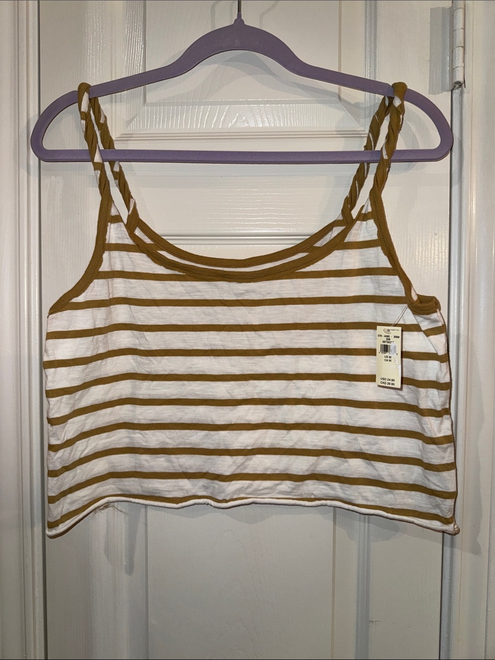aerie Striped Cropped Tank Top in Brown and White Stripes